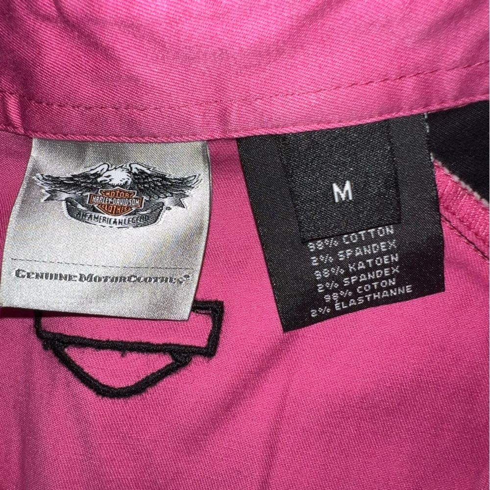 Harley-Davidson Women’s Pink Black Zip Front Mechanic Garage Shirt Size Medium - Picture 4 of 11